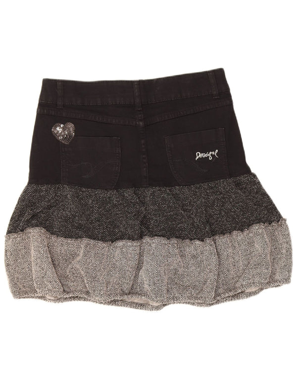 Desigual Womens Tiered Skirt EU 36 Small W28 Black Colourblock Cotton