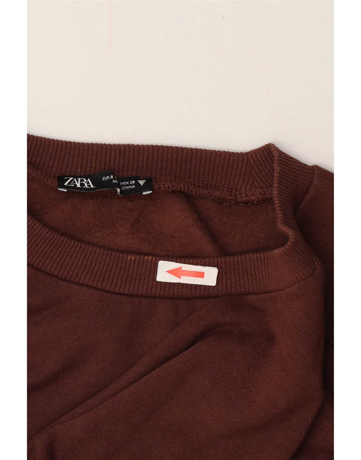 Zara Womens Crop Sweatshirt Jumper UK 10 Small Brown
