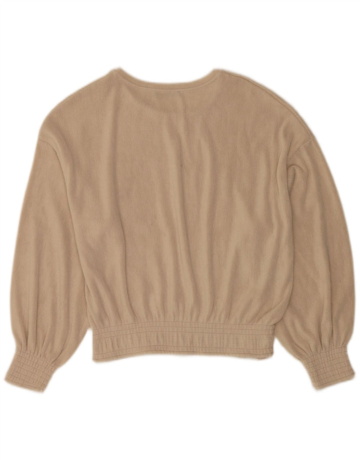 Zara Womens Long Sleeve Oversized Blouse Top UK 10 Small Beige Polyester