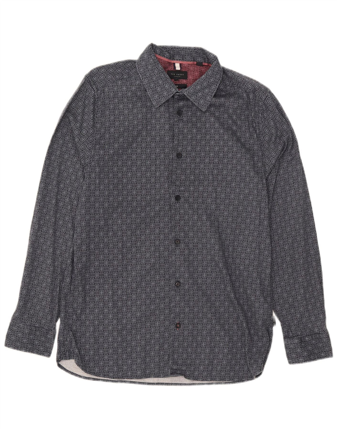 Ted Baker Mens Slim Fit Shirt Size 4 Large Navy Blue Geometric Cotton
