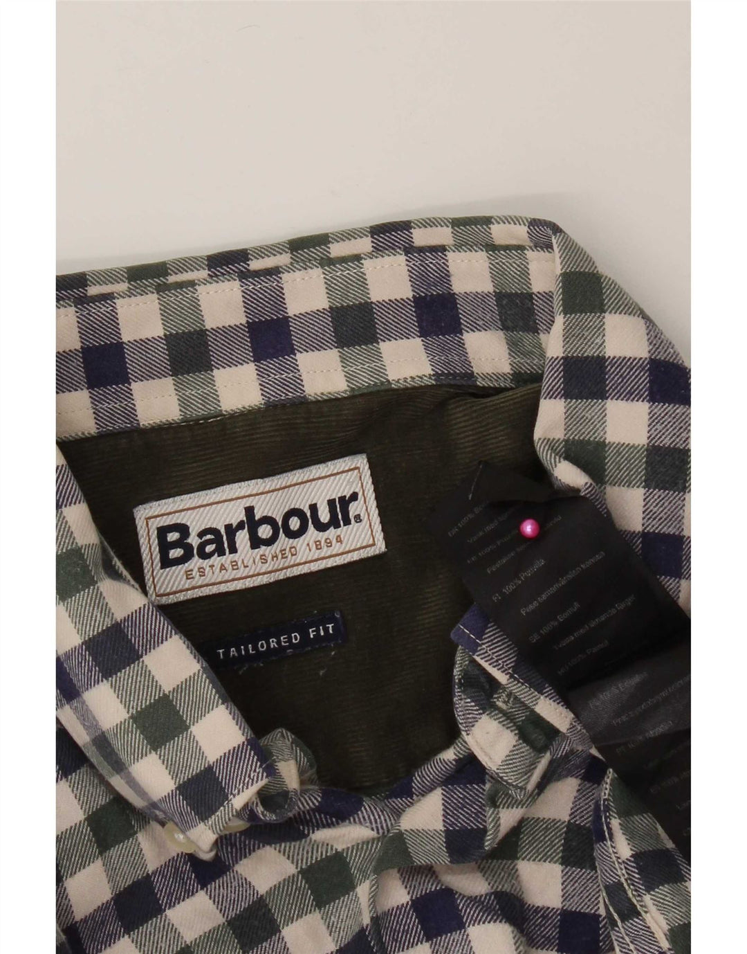 Barbour Mens Tailored Fit Flannel Shirt Medium Blue Gingham Cotton