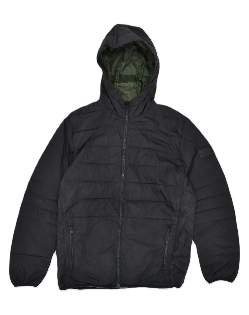 JACK & JONES Mens Hooded Padded Jacket UK 40 Large Black | Vintage | Thrift | Second-Hand | Used Clothing | Messina Hembry 