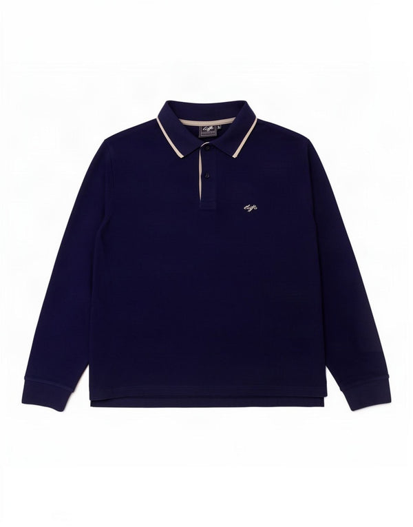 Lotto Mens Long Sleeve Polo Shirt XL Navy Blue Cotton