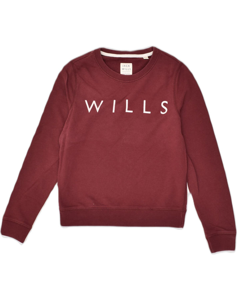 JACK WILLS Womens Graphic Sweatshirt Jumper UK 8 Small Maroon Cotton | Vintage Jack Wills | Thrift | Second-Hand Jack Wills | Used Clothing | Messina Hembry 