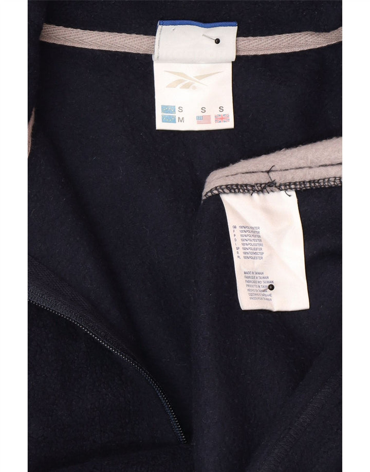 Reebok Mens Zip Neck Fleece Jumper Small Navy Blue Colourblock Polyester