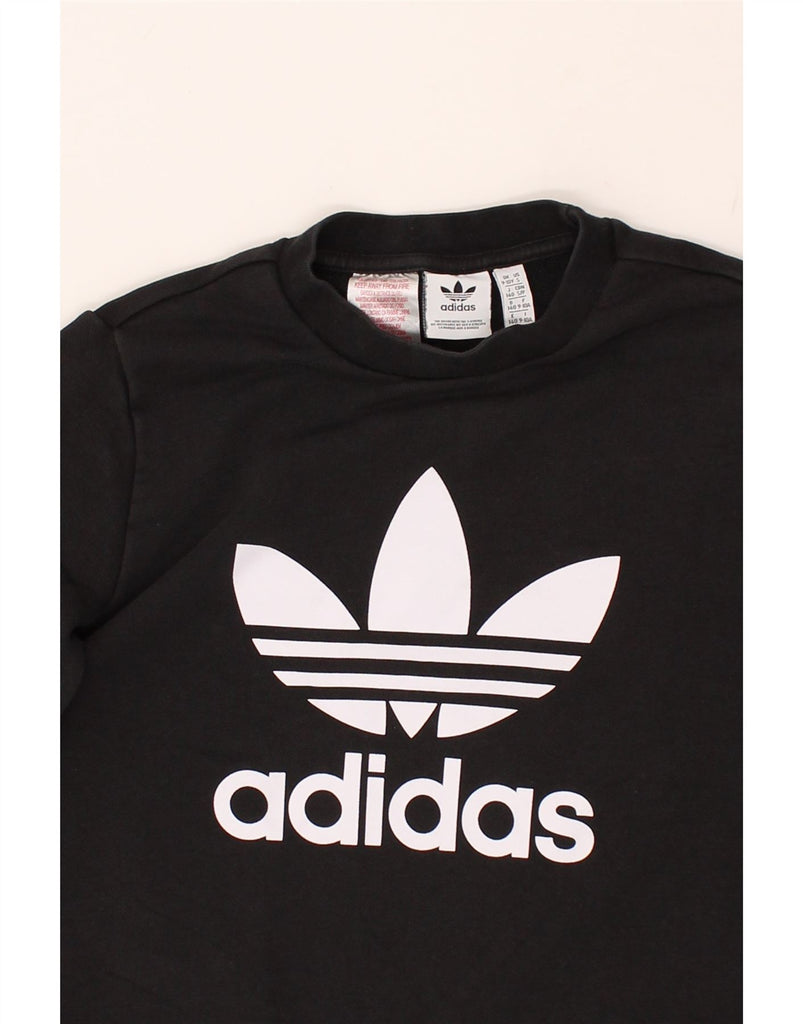 ADIDAS Boys Graphic Sweatshirt Jumper 9-10 Years Small Black Cotton | Vintage Adidas | Thrift | Second-Hand Adidas | Used Clothing | Messina Hembry 