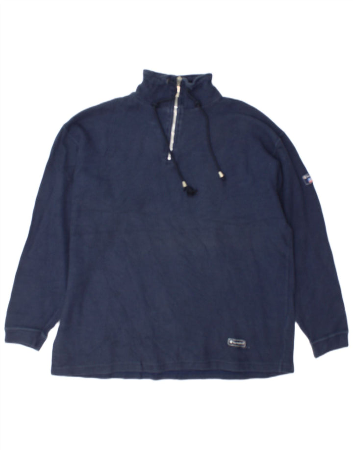 Champion Mens Zip Neck Sweatshirt Jumper Large Navy Blue Cotton