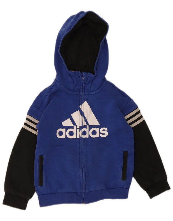 Adidas Boys Graphic Zip Hoodie Sweater 6-7 Years Blue Colourblock Cotton