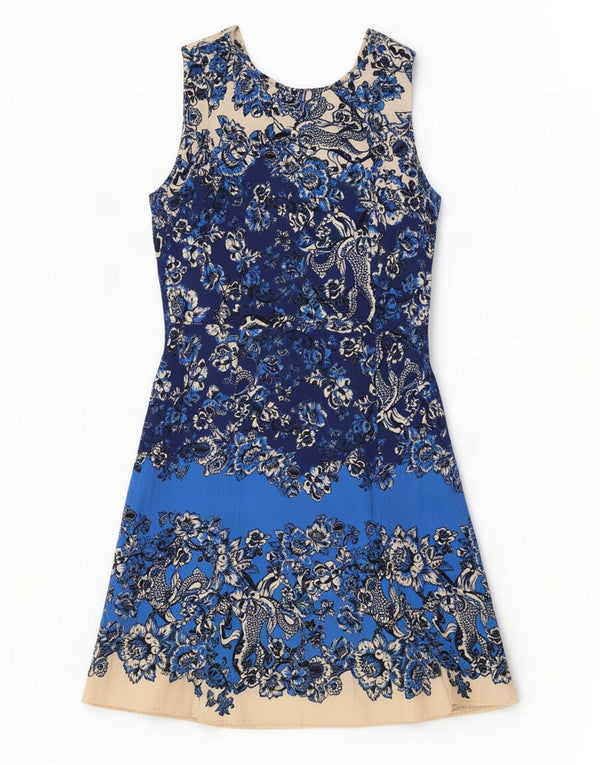 Desigual Womens Sleeveless A-Line Dress EU 38 Medium Blue Floral Viscose