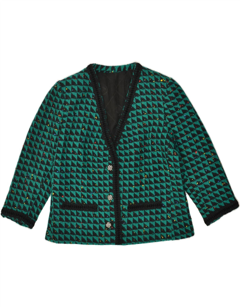 VINTAGE Womens 3 Button Blazer Jacket UK 18 XL Green Geometric | Vintage Vintage | Thrift | Second-Hand Vintage | Used Clothing | Messina Hembry 