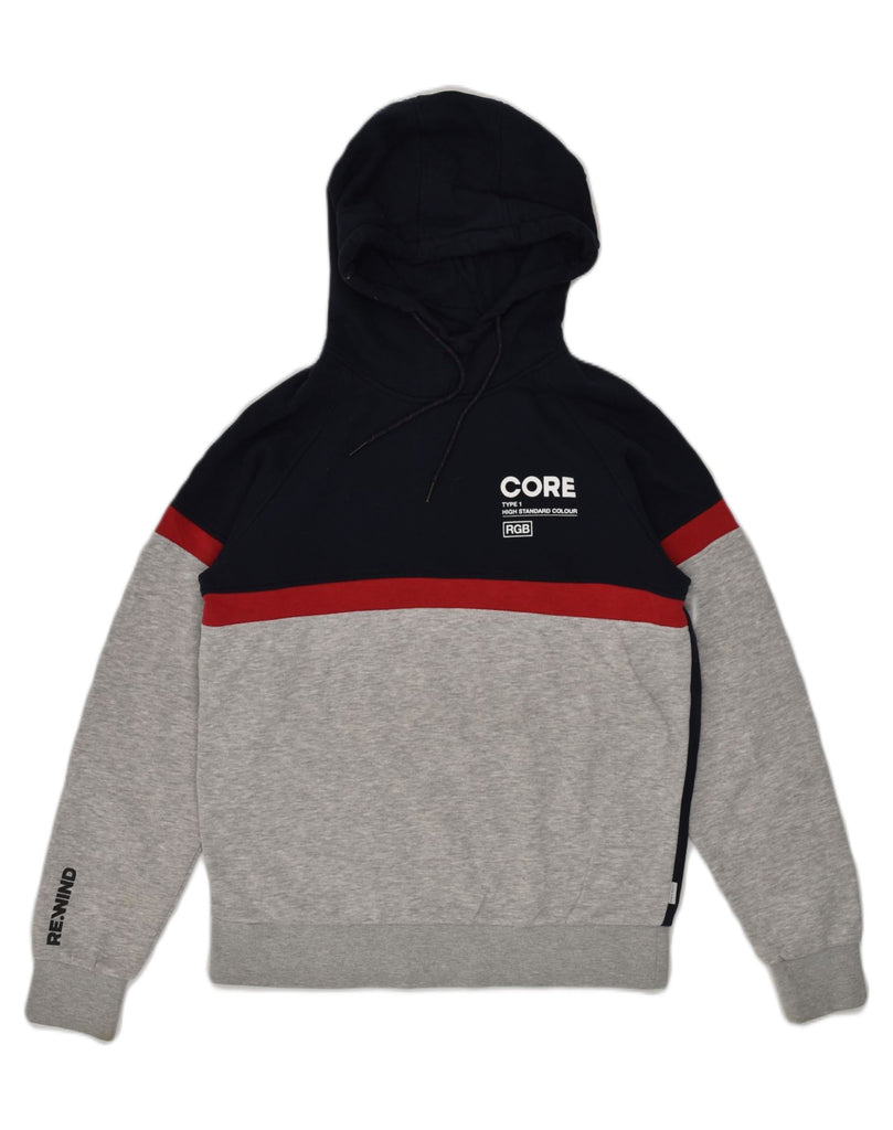 JACK & JONES Mens Core Graphic Hoodie Jumper Medium Navy Blue Colourblock | Vintage Jack & Jones | Thrift | Second-Hand Jack & Jones | Used Clothing | Messina Hembry 