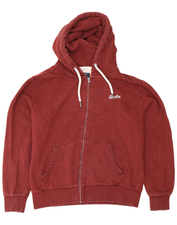 Superdry Mens Zip Hoodie Sweater 2XL Burgundy Cotton