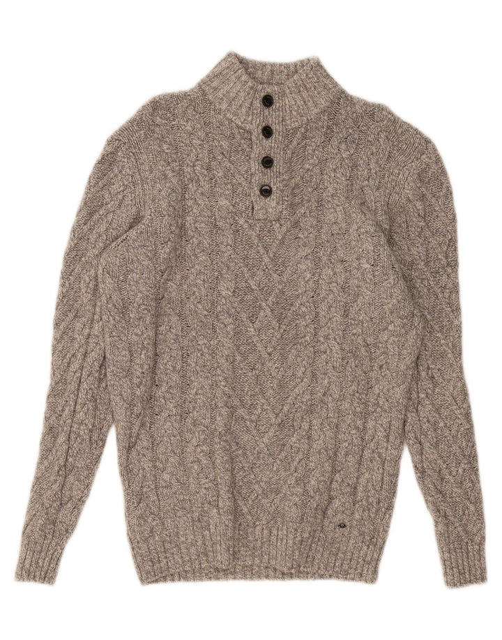 WESTBURY Mens Button Neck Jumper Sweater Medium Grey Wool