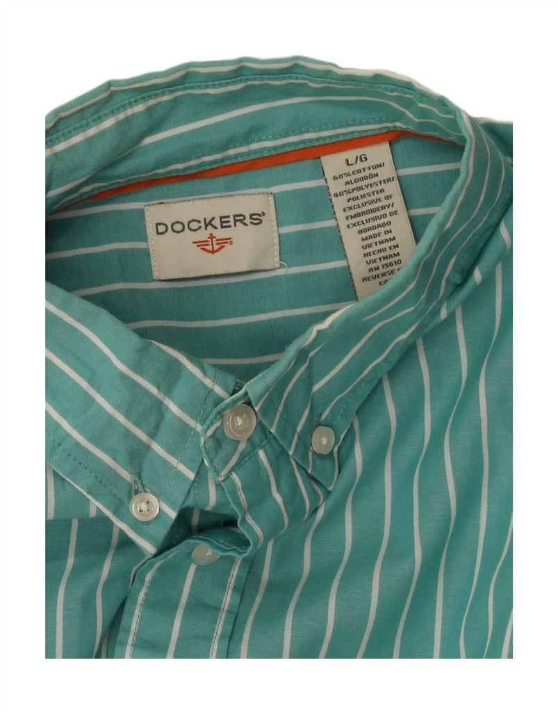 DOCKERS Mens Shirt Large Green Striped Cotton Vintage Dockers and Second-Hand Dockers from Messina Hembry 
