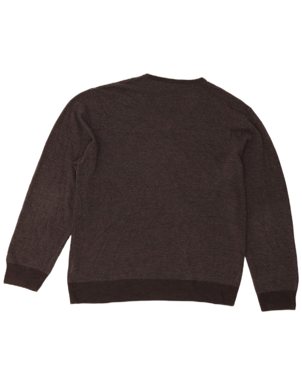 Marks & Spencer Mens V-Neck Jumper Sweater XL Grey Pinstripe Acrylic