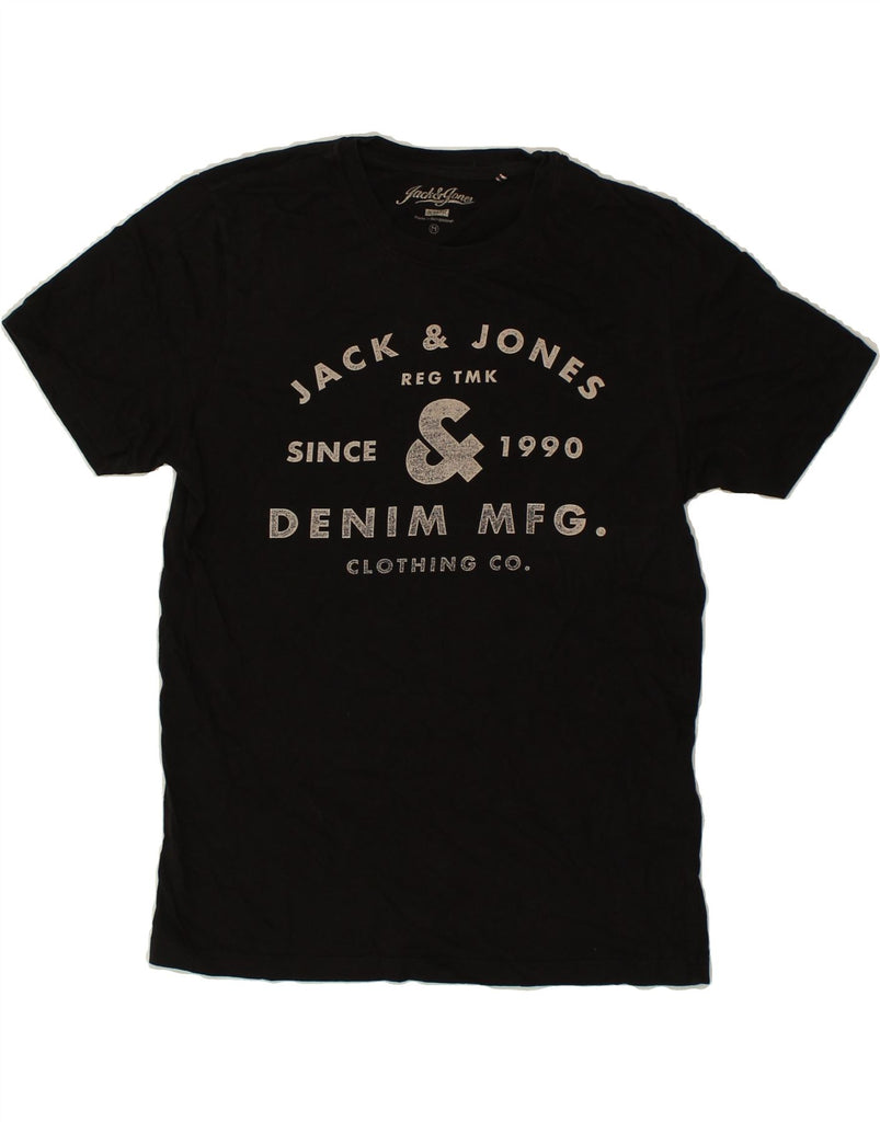 JACK & JONES Mens Slim Fit Graphic T-Shirt Top Medium Black Cotton | Vintage Jack & Jones | Thrift | Second-Hand Jack & Jones | Used Clothing | Messina Hembry 