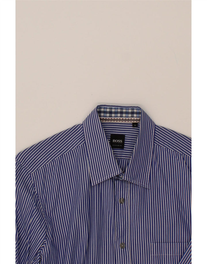 HUGO BOSS Mens Regular Fit Shirt Medium Blue Striped Cotton Vintage Hugo Boss and Second-Hand Hugo Boss from Messina Hembry 
