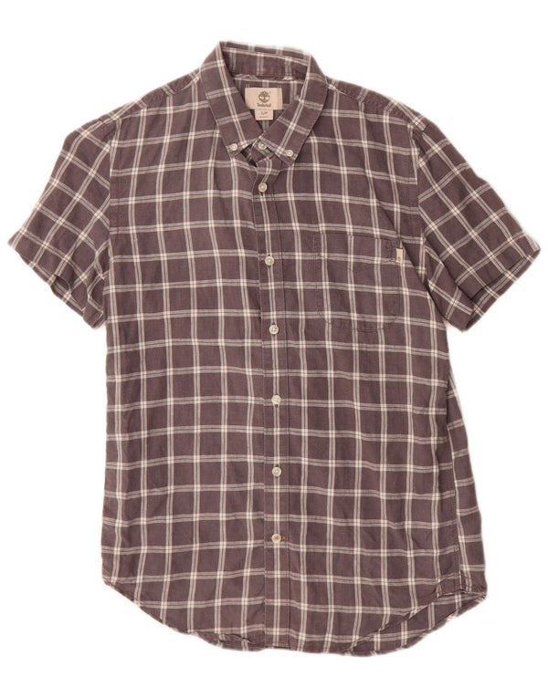 Timberland Mens Short Sleeve Slim Fit Shirt Small Grey Check Linen