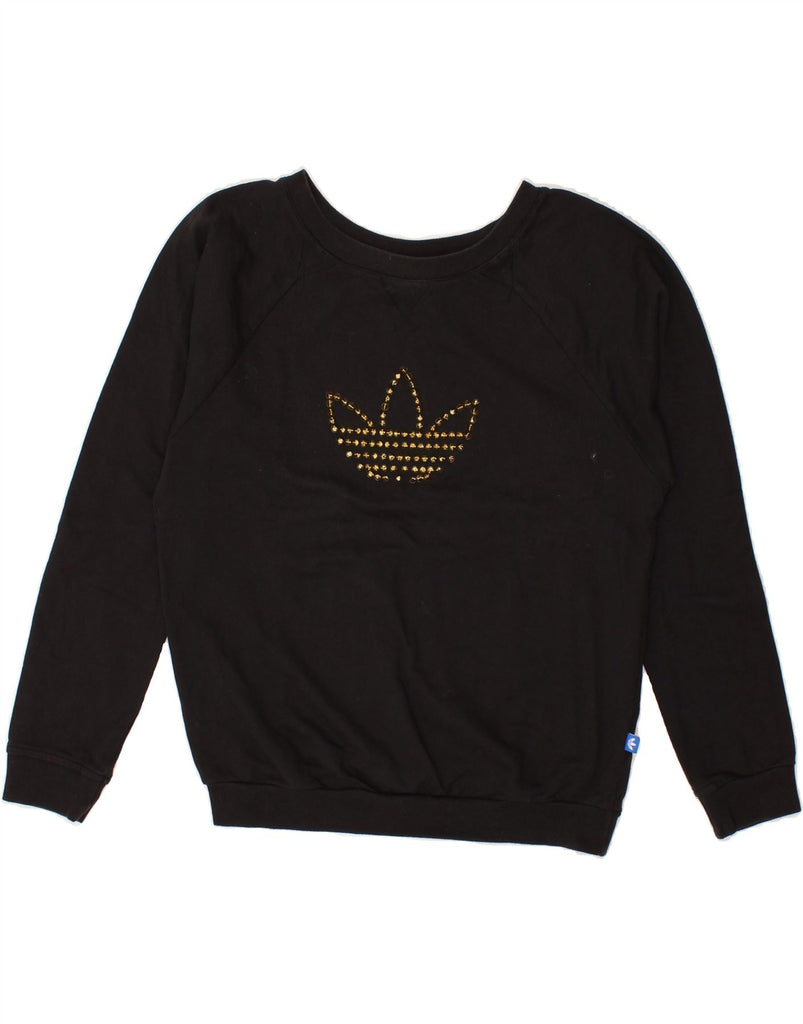 ADIDAS Womens Graphic Sweatshirt Jumper UK 12 Medium  Black Cotton | Vintage Adidas | Thrift | Second-Hand Adidas | Used Clothing | Messina Hembry 