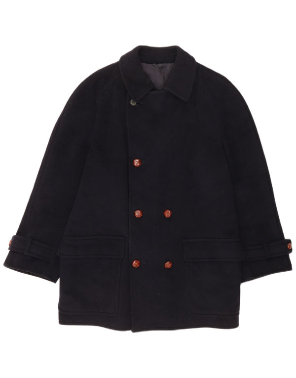 Les Copains Mens Double Breasted Coat UK 36 Small Navy Blue Wool
