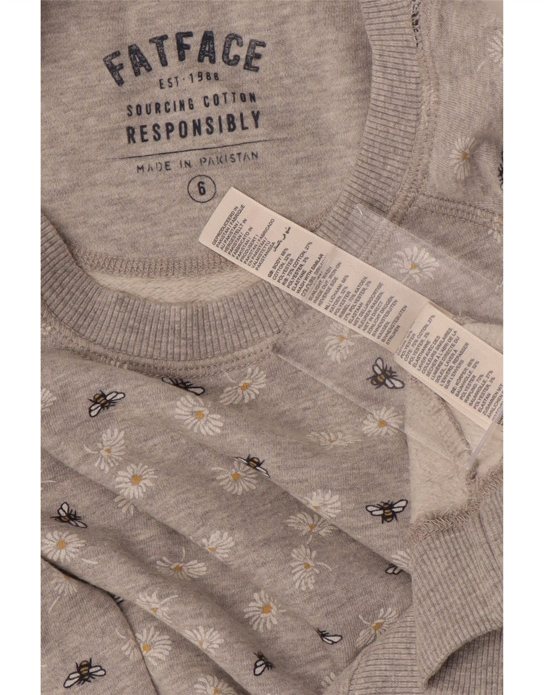 FAT FACE Womens Sweatshirt Jumper UK 6 XS  Grey Floral Cotton