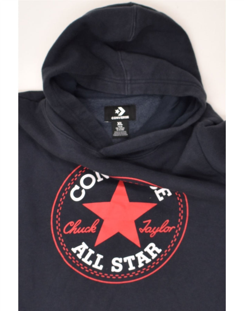 CONVERSE Boys Graphic Hoodie Jumper 13-14 Years XL Navy Blue Cotton | Vintage Converse | Thrift | Second-Hand Converse | Used Clothing | Messina Hembry 