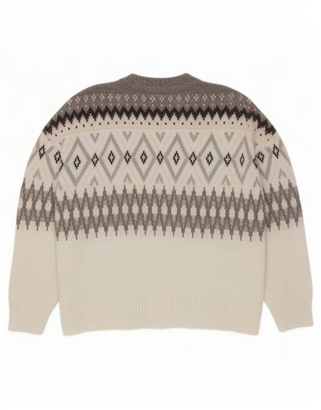 Marks & Spencer Mens Crew Neck Jumper Sweater XL Grey Fair Isle Polyester