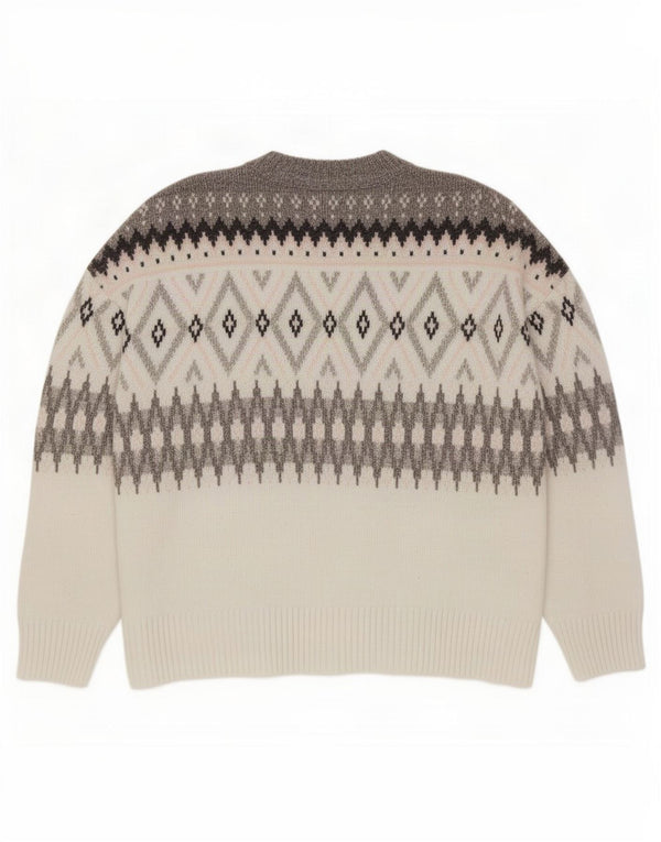 Marks & Spencer Mens Crew Neck Jumper Sweater XL Grey Fair Isle Polyester