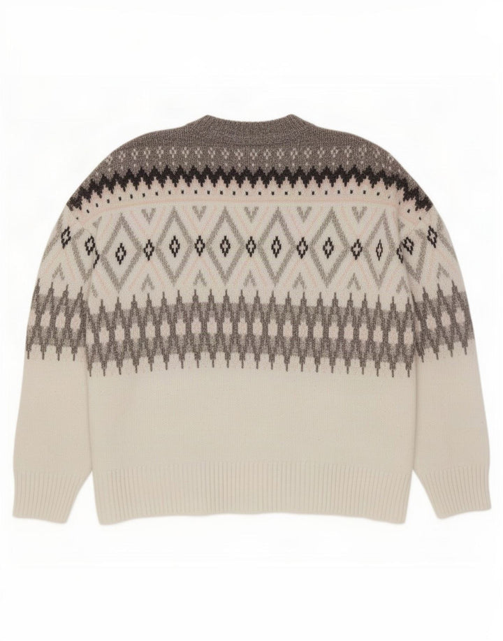 Marks & Spencer Mens Crew Neck Jumper Sweater XL Grey Fair Isle Polyester