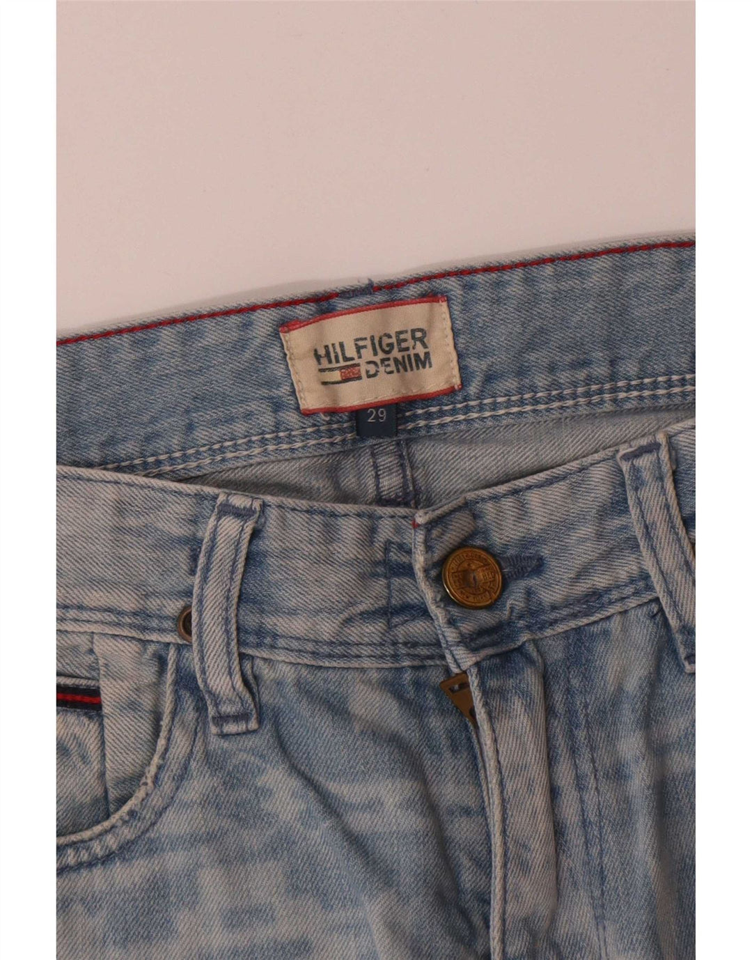 Tommy Hilfiger Mens Denim Shorts W29 Medium Blue Geometric Cotton