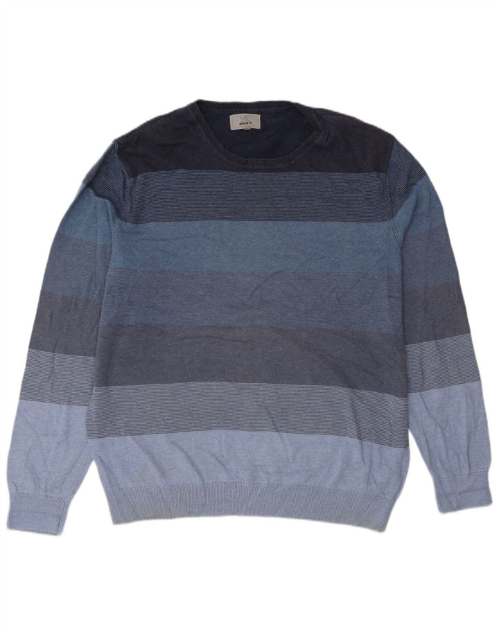 Marks & Spencer Mens Crew Neck Jumper Sweater Large Blue Striped