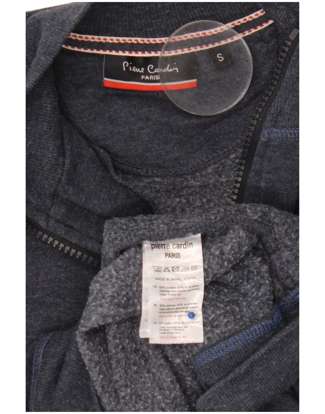 Pierre Cardin Mens Zip Neck Sweatshirt Jumper Small Navy Blue Cotton