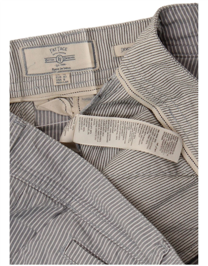 Fat Face Womens Regular Cropped Trousers UK 12 Medium W32 L25 Grey Striped