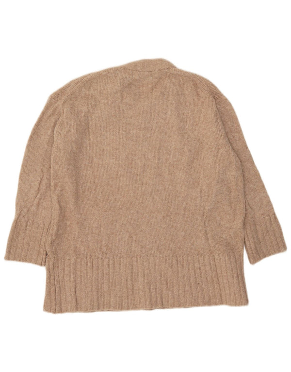 Zara Womens 3/4 Sleeve Oversized Crew Neck Jumper Sweater UK 10 Small Beige