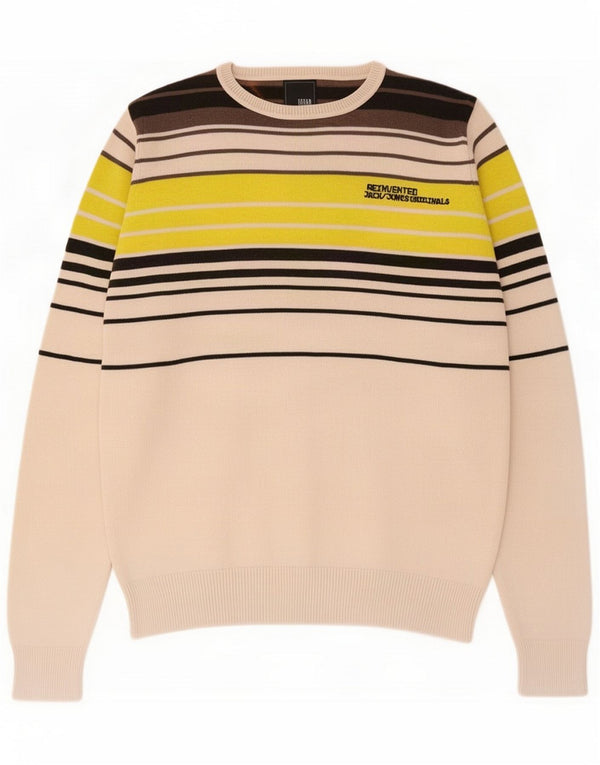 Jack & Jones Mens Boat Neck Jumper Sweater Small Multicoloured Striped