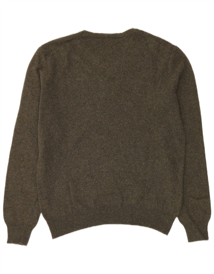 BENETTON Mens Crew Neck Jumper Sweater Large Khaki Wool