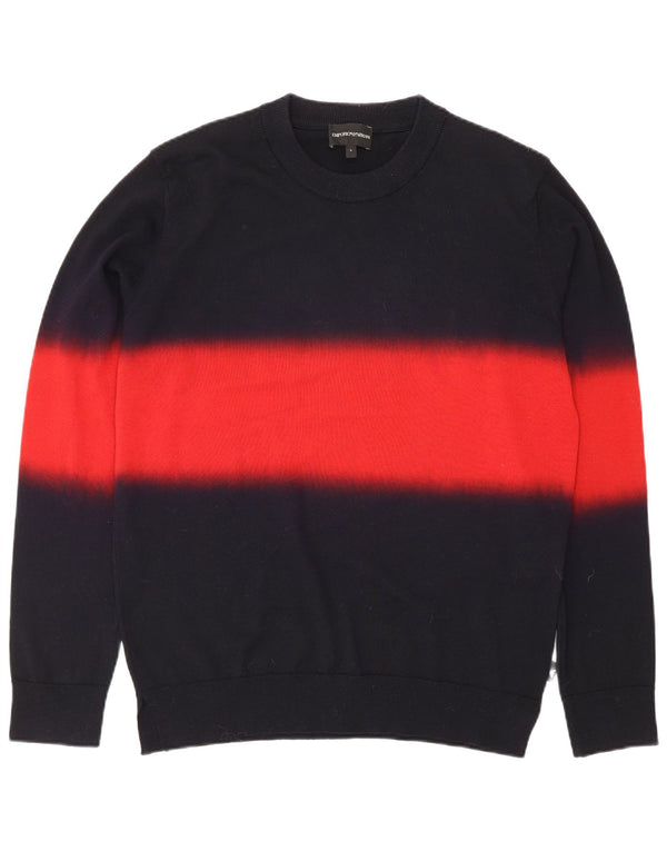 Emporio Armani Mens Crew Neck Jumper Sweater Large Navy Blue Colourblock