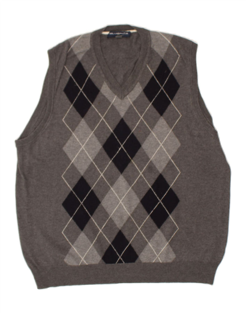 BLUNAUTA Mens Vest Tank Top Large Grey Argyle/Diamond Cotton | Vintage Blunauta | Thrift | Second-Hand Blunauta | Used Clothing | Messina Hembry 