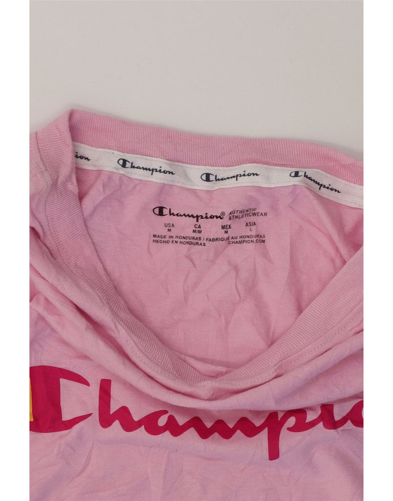 CHAMPION Womens Crop Graphic T-Shirt Top UK 14 Medium Pink Cotton Vintage Champion and Second-Hand Champion from Messina Hembry 