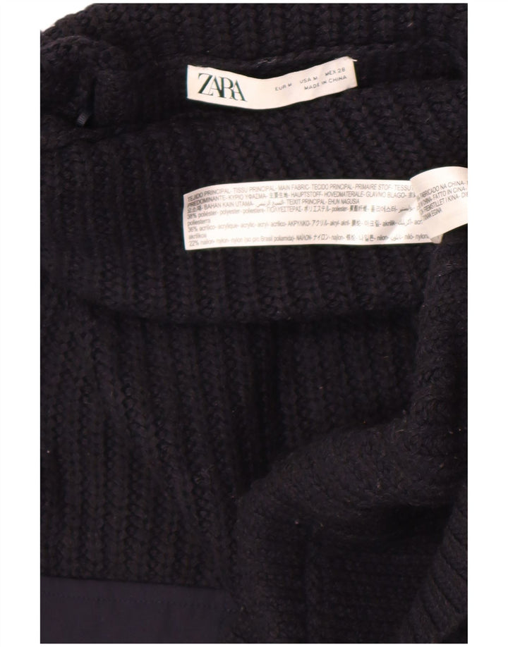 Zara Womens Crop Oversized Roll Neck Jumper Sweater UK 14 Medium Black