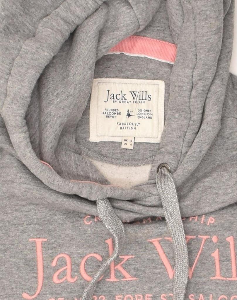 JACK WILLS Womens Graphic Hoodie Jumper UK 10 S Grey Cotton | Vintage Jack Wills | Thrift | Second-Hand Jack Wills | Used Clothing | Messina Hembry 