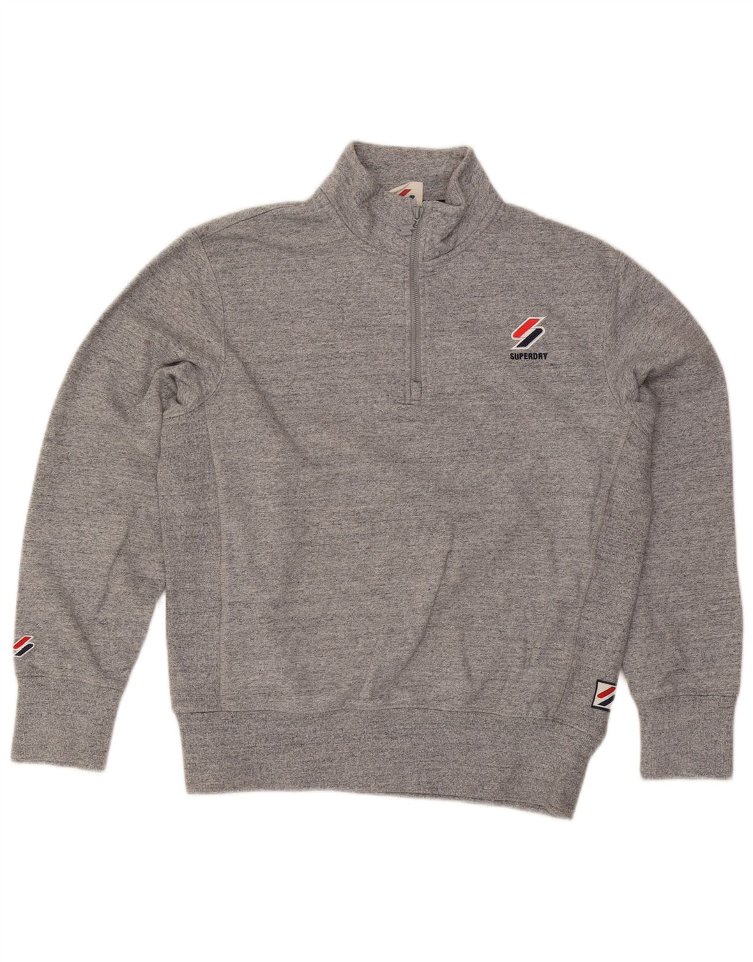Superdry Mens Zip Neck Sweatshirt Jumper Medium Grey Flecked Cotton