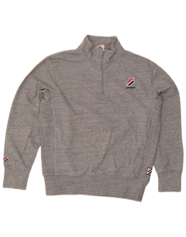 Superdry Mens Zip Neck Sweatshirt Jumper Medium Grey Flecked Cotton