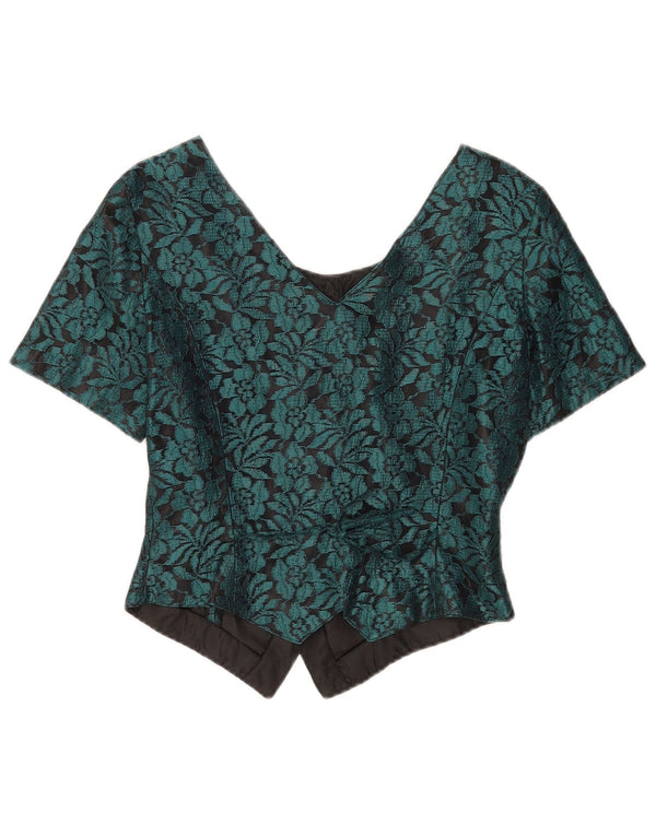 Together Womens Crop Short Sleeve Shirt Blouse UK 10 Small Green Floral