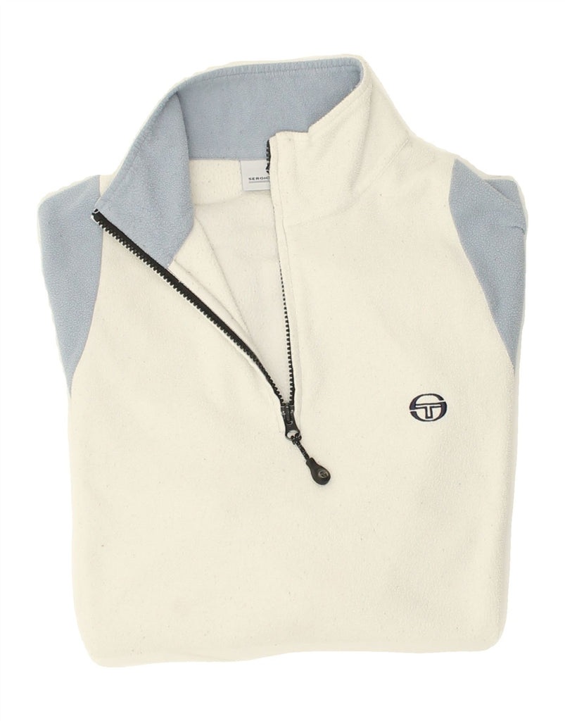 SERGIO TACCHINI Womens Zip Neck Fleece Jumper UK 18 XL White Colourblock | Vintage Sergio Tacchini | Thrift | Second-Hand Sergio Tacchini | Used Clothing | Messina Hembry 