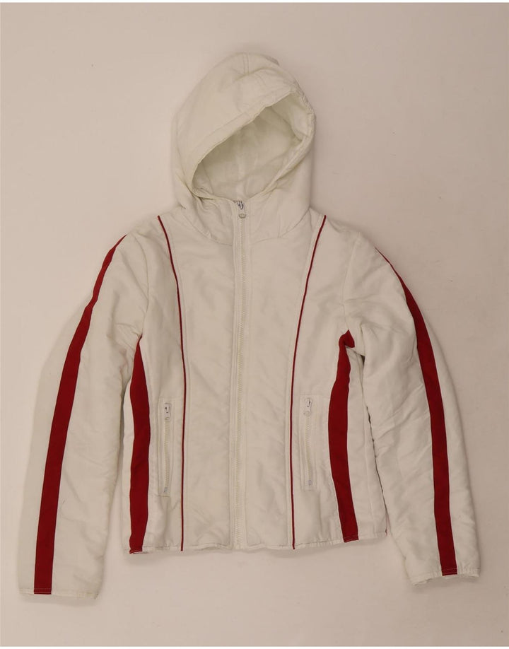 Karma Womens Hooded Padded Jacket UK 10 Small White Colourblock Polyester