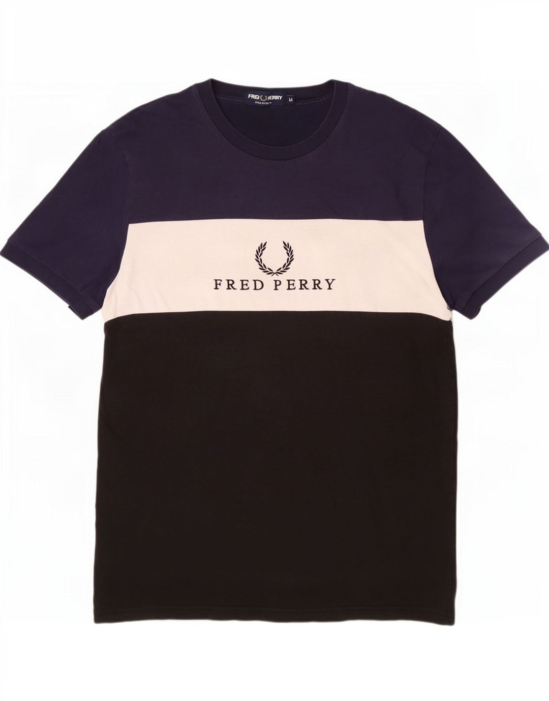 Fred Perry Mens Graphic T-Shirt Top Medium Black Colourblock Cotton