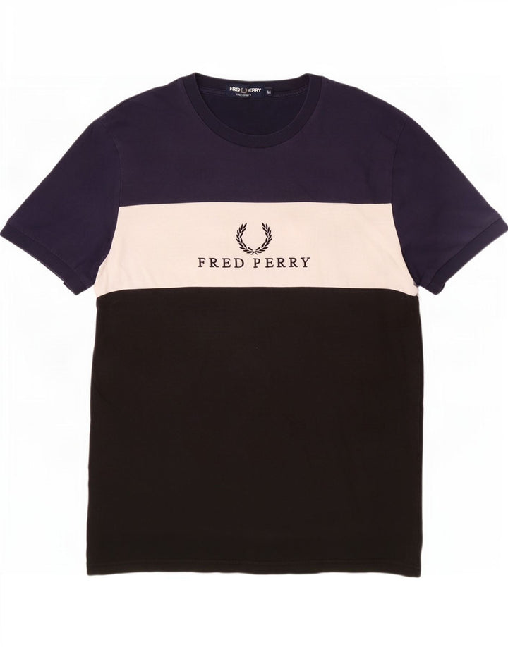 Fred Perry Mens Graphic T-Shirt Top Medium Black Colourblock Cotton