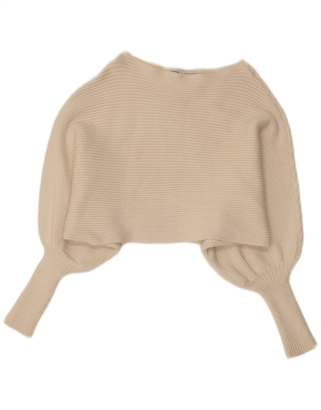 ZARA Womens Crop Boat Neck Jumper Sweater UK 12 Medium Off White