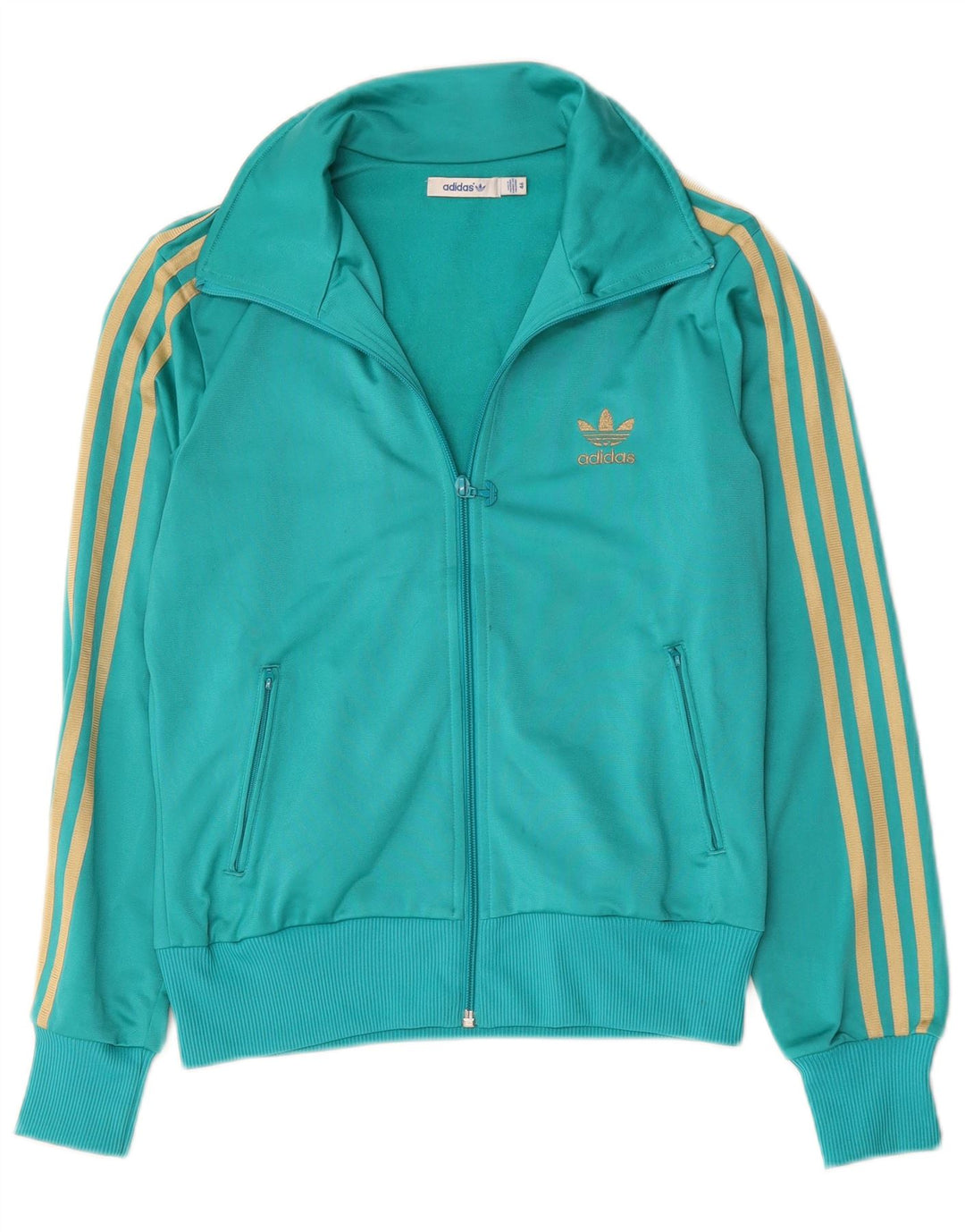 Adidas Womens Graphic Tracksuit Top Jacket IT 46 Medium Green Polyester